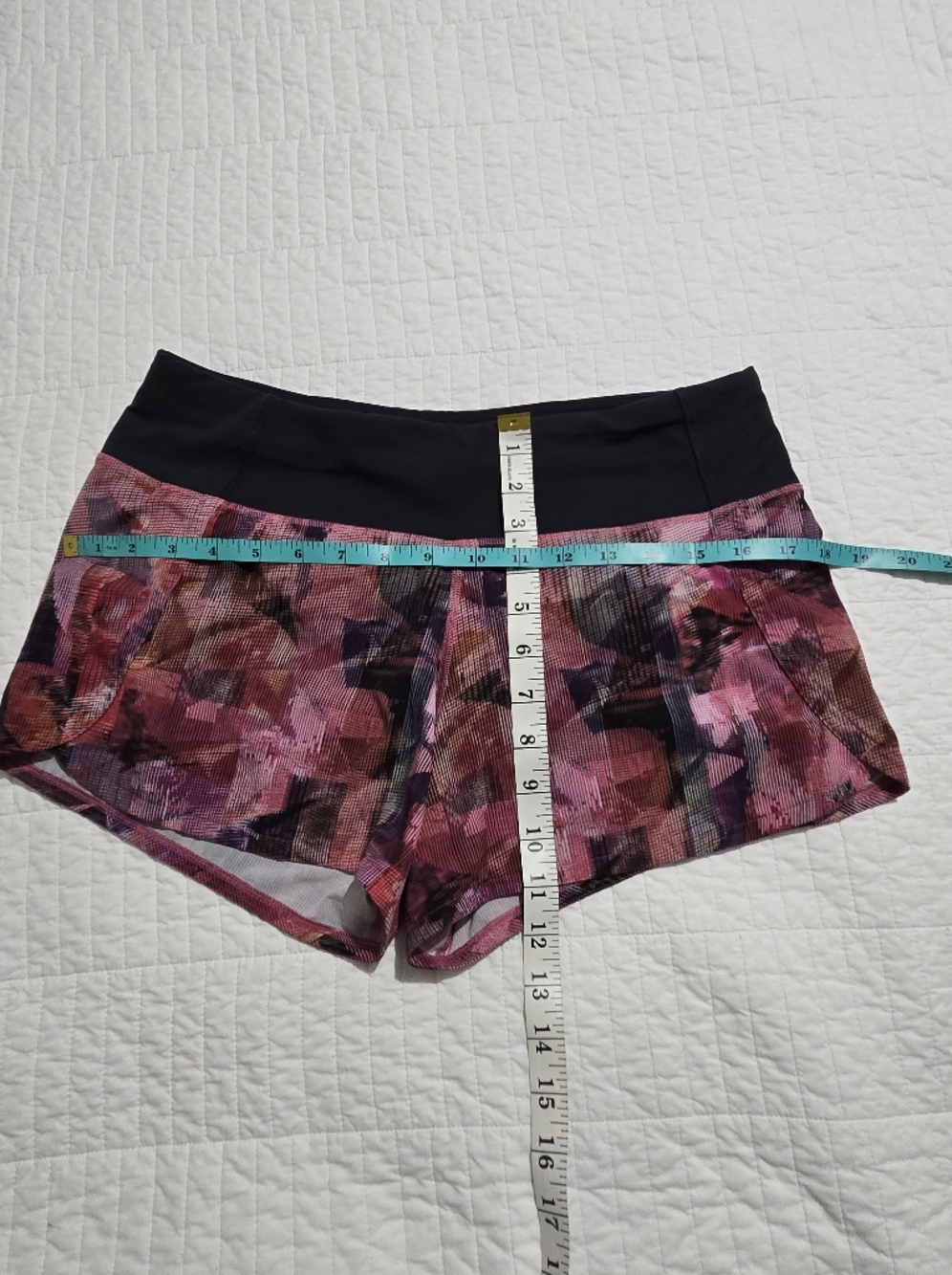 lululemon athletica Pink Abstract Print Running Shorts with Black Waistband - Picture 3 of 6